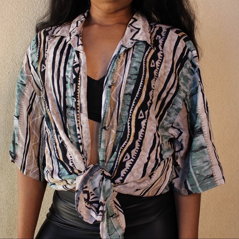Over sized tribal print button down